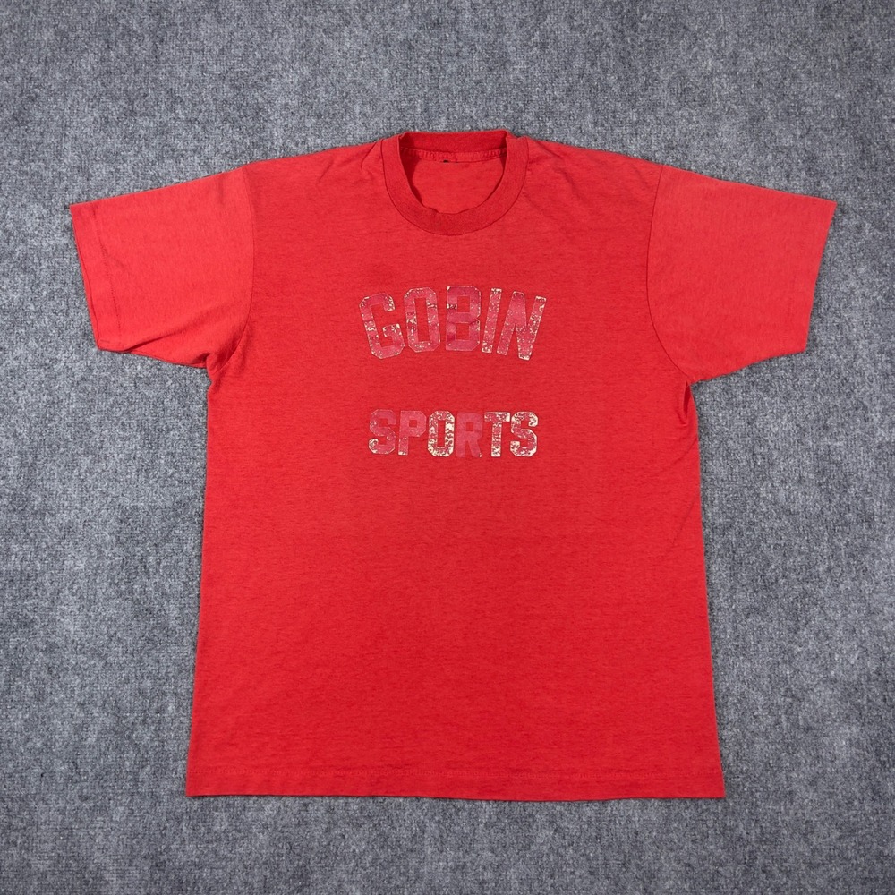 Vintage Gobin Sports T-Shirt Mens XL Red Single Stitch Graphic Tee 80s
